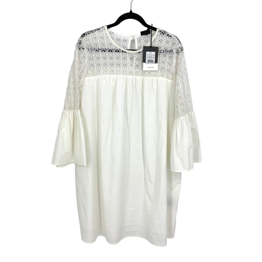 Who What Wear Dress Womens XXL White Bell Sleeve Shift Style Lace Yoke *FLAW